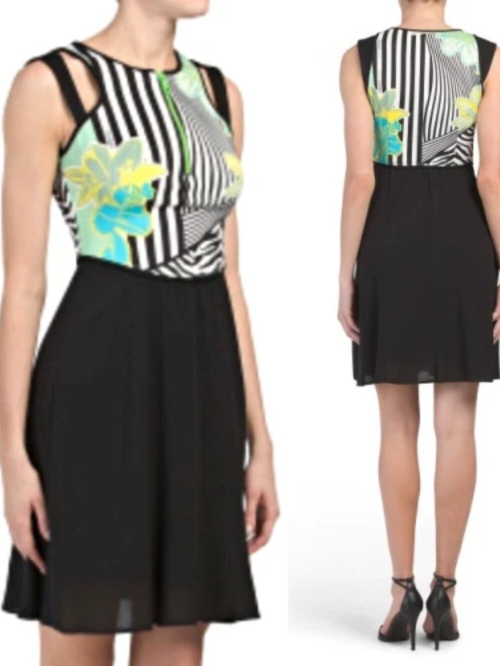 VERSACE JEANS Front Zip Fit & Flare Cut-Out Dress US 12 NWT